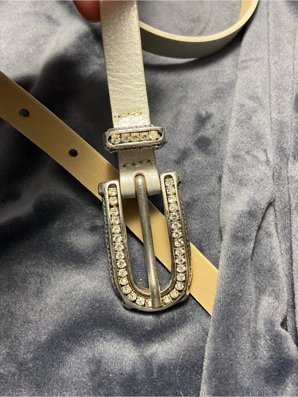 Streets Ahead Crystal Buckle Women's Slim Silver Leather Belt XS USA 52000